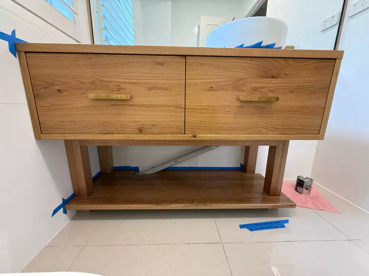 Custom oak bathroom vanity installation Sydney