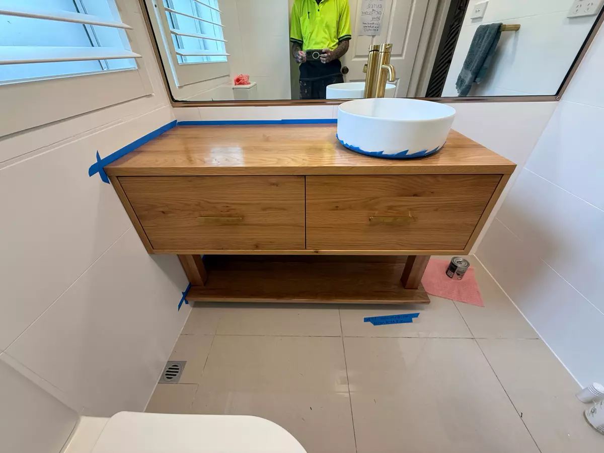 Timber vanity with vessel sink Sydney