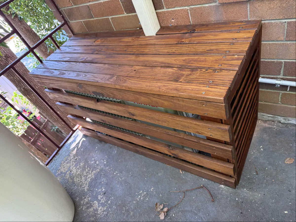 Custom timber air con cover and bench seat Sydney